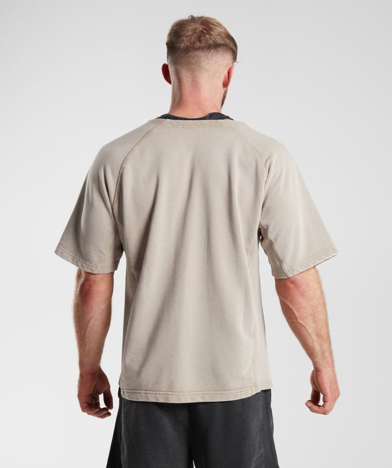 Men's Gymshark Power Washed Rag Top T-Shirts Beige | NZ 0OLSVZ